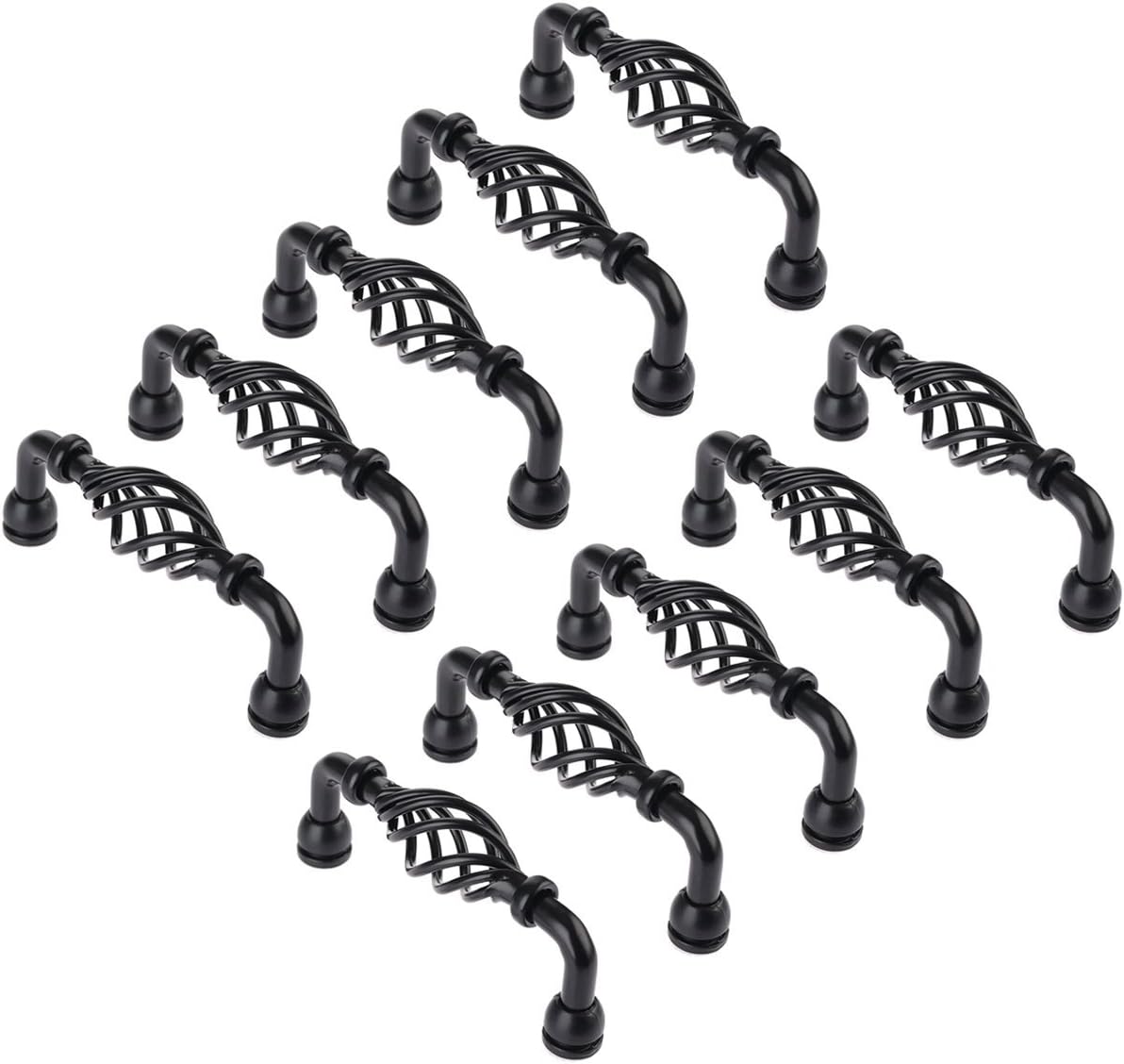 Creatwls 10pcs Home Decor Mediterranean Style Bird Cage Spiral Design Iron Handle Drawer Cabinet Cupboard Door Pull Handle Kitchen Furniture Knobs - Black