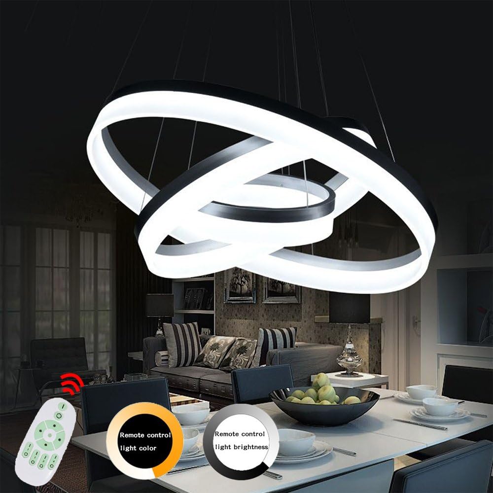 Remote Control - DIMMABLE Led 3 Rings Pendant Light - Living Room,Dining Room, Kitchen Hanging Lighting Lamp Fixture