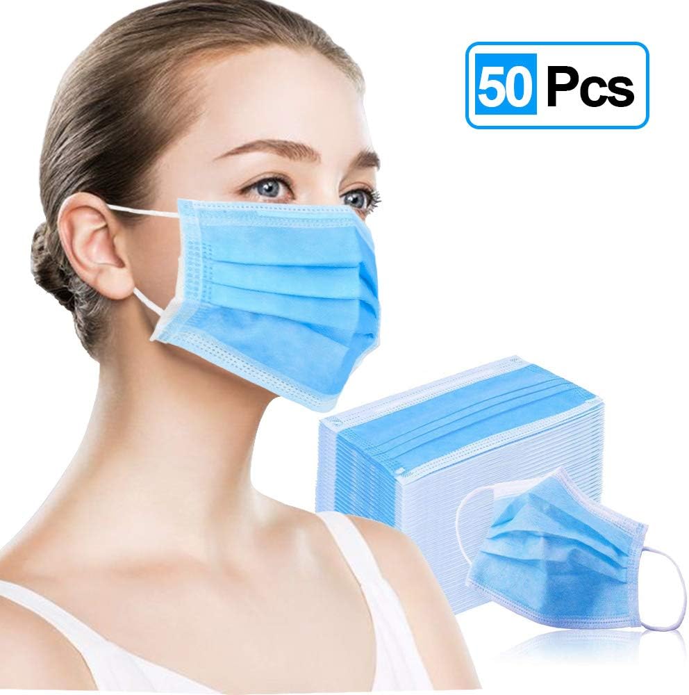 50 Pcs Earloop Face Masks,3 Layer Construction,Breathable Comfortable