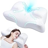 Benazcap Cervical Neck Beauty Pillow - Back Sleeper Pillow Reduces Pressure on Skin & Face, Sleep on Your Back Comfortably, Anti-Aging & Anti Wrinkle Memory Foam Pillow for Neck & Shoulder, White