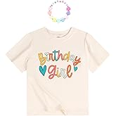 JZyangmei Girls' Birthday Girl Letter Print T-Shirt with Bracelet, Pink, Size 4-12Y, Short Sleeve