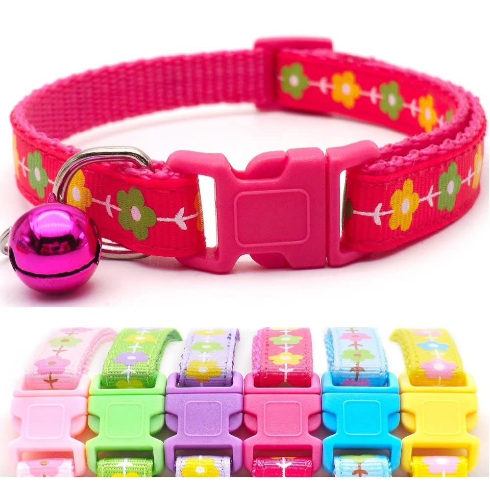 Small Dog Puppy Pet Collar Flower Floral Design with Bell Nylon Adjustable Size 19-32cm Rose