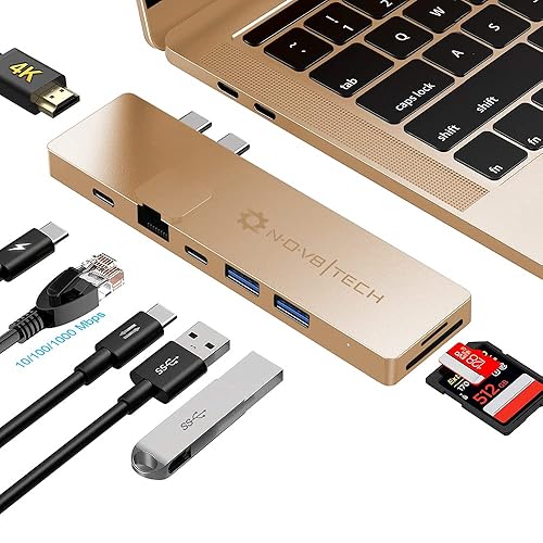 NOV8Tech USB C Hub Adapter for MacBook Air M1 Gold 2022/2021-2018 - Main Image