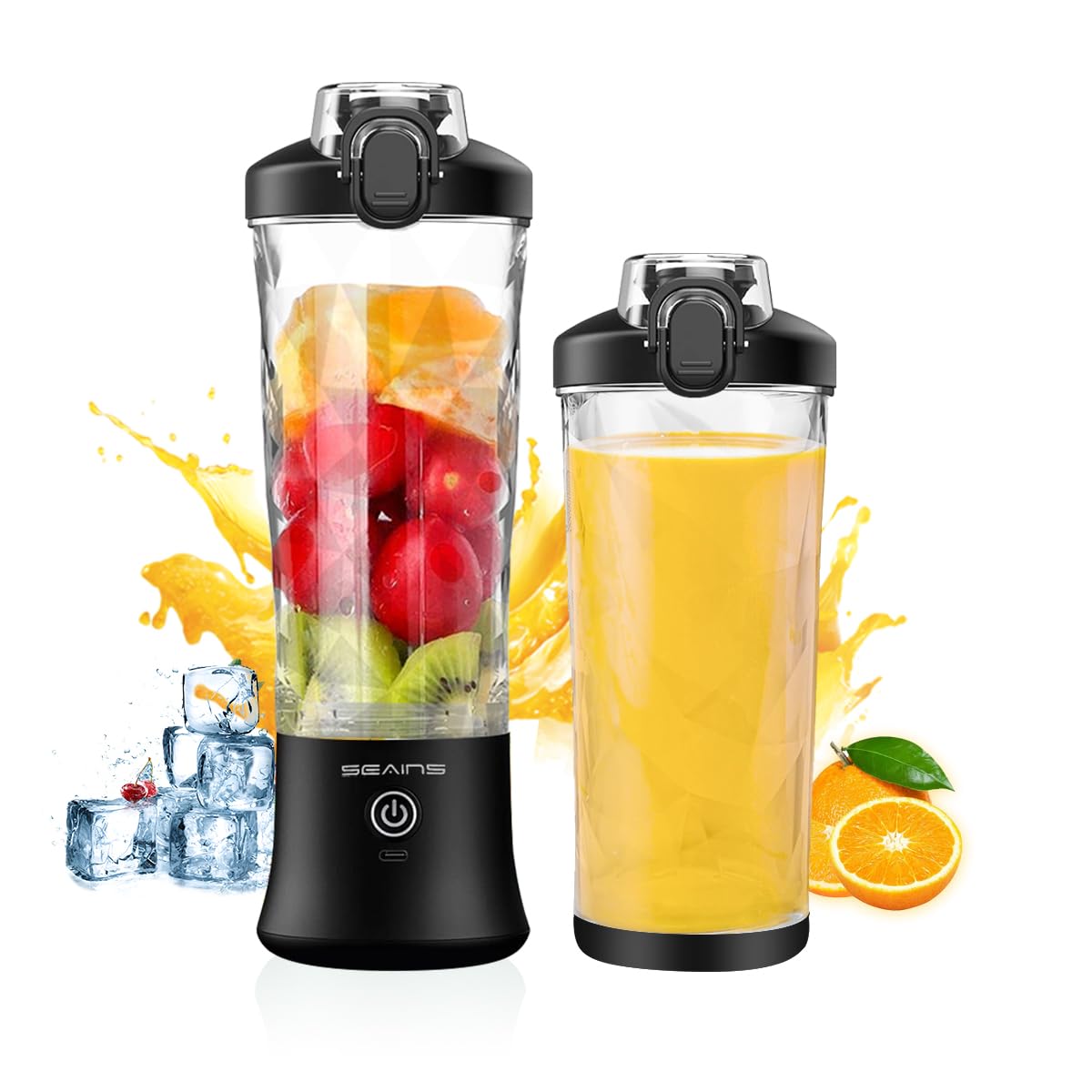 Photo 1 of **NO CUP**SEAINS Portable Blender with 20 Oz Travel Cup, 6 Blades, USB Rechargeable for Shakes, Smoothies, Gym, Kitchen and Outdoors (Black)