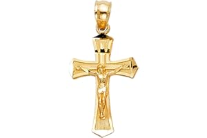 TGDJ 14KY Jesus Crucifix Cross Religious Pendant | 14K Yellow Gold Christian Jewelry Jesus Pendant Locket For Men Women | 21 mm x 13 mm Gold Chain Pendants | Weight 0.8 grams