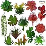 Fake Plants Artificial Succulent Decoration – Faux Unpotted plantas artificiales decorativas, string of pearls cactus, decorative desk plant, shelf decor, small decorations for living room (set of 16)