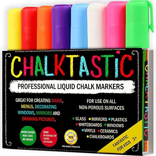 Chalktastic Chalk Markers by Fantastic Best for Kids Art, Chalkboard Labels, Menu Board Bistro Boards, 8 Glass Window Markers, Non-Toxic Erasable Liquid Pens Chisel or Fine Tip