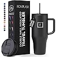 IRON °FLASK Co-Pilot Insulated Mug w/Straw & Flip Cap Lids - Cup Holder Bottle for Hot, Cold Drink - Leak-Proof - Water, Coffee Portable Travel Mug - Midnight Black, 40 Oz