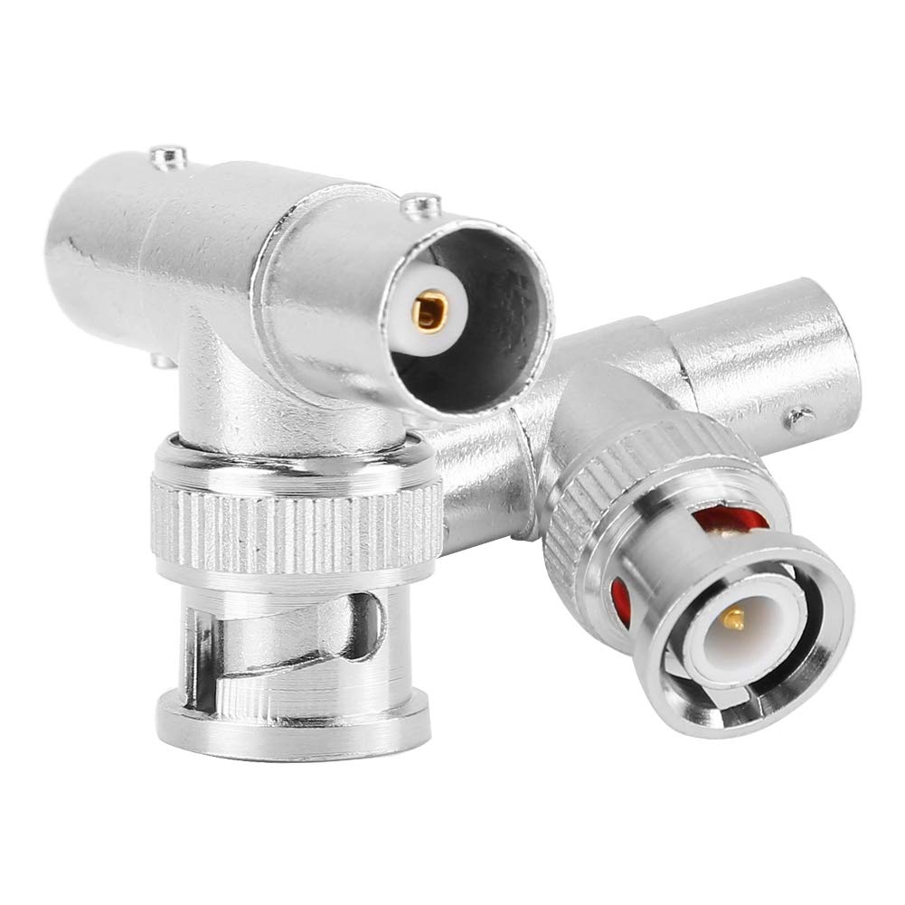 Dioche 2pcs BNC 1 Male to 2 Female Adapter, 3 Way Surveillance Video T Connector Splitter T-Shaped Coax Splitter 1 Male Port to 2 Female Ports BNC Tee Adapter