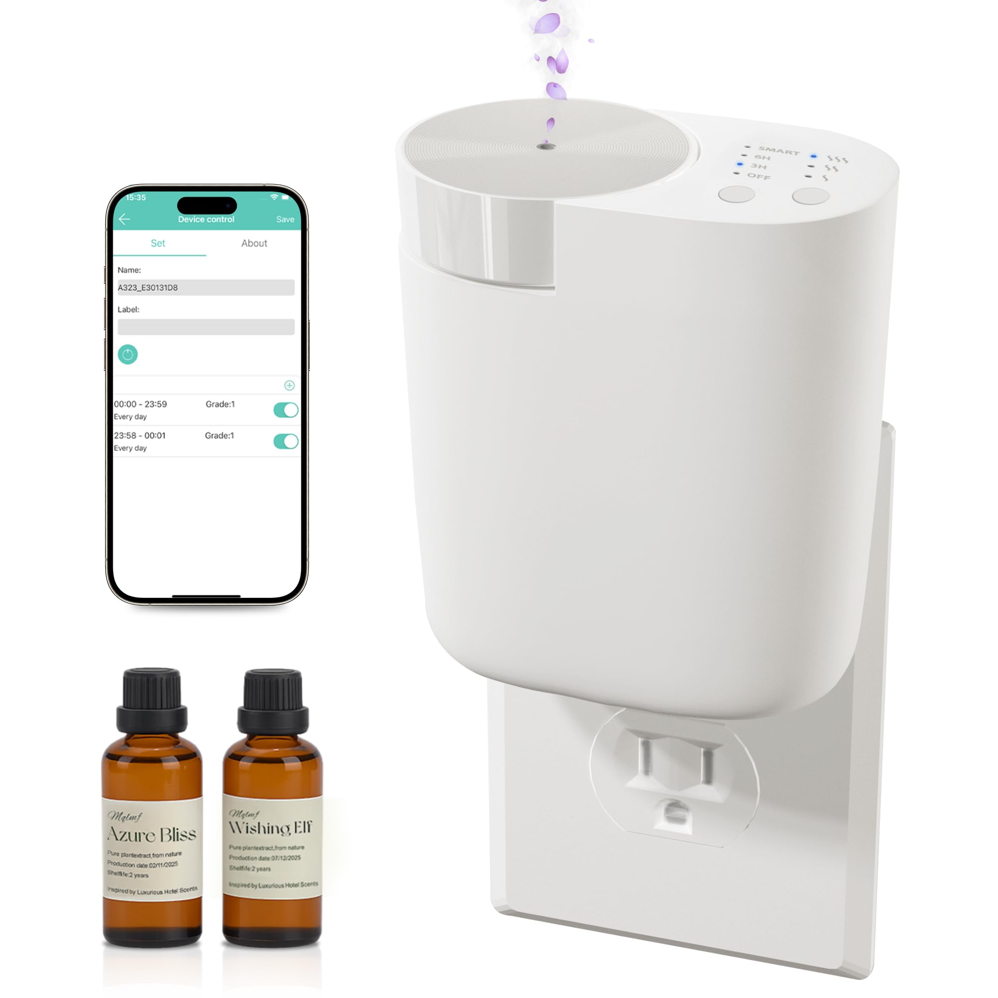 Photo 1 of MQLMF Plug in Diffuser - 800 Sq Ft,No Wobble Design,Secure Wall Fit,Timer Control&Scent Intensity Button,Bluetooth APP,Waterless Scent Diffusers Home,Essential Oil Plug in Wall Diffuser – White