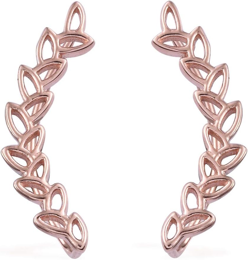 Pink Leaves Climber Earrings for Women in Rose Gold Plated 925 Sterling Silver by Vicenza Collection