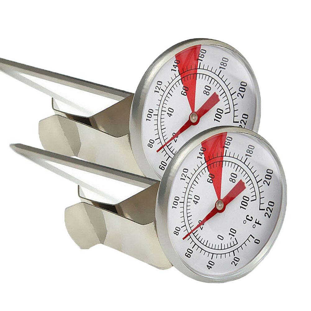 Milk Thermometer,INRIGOROUS Pack of 2 Stainless Steel Milk Frother Thermometer with Clips and Probe for Coffee, Jam and Liquid Frothing (Pack of 2)
