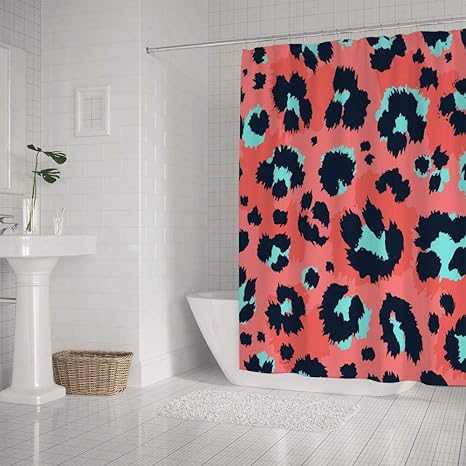 Amazon Zhongji シャワーカーテン バスルーム 浴室カーテン お風呂 防水 防カビ フック付き 丈夫 仕切りカーテン ヒョウのカラフルな 背景 シャワーカーテン ホーム キッチン オンライン通販