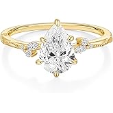 EAMTI 2CT 925 Sterling Silver Engagement Rings Pear Cut Wedding Teardrop Bridal Halo Cubic Zirconia Promise Rings for Women Size 3-11