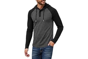 KUYIGO Mens Hoodies Long Sleeve Athletic Gym Workout Casual Contrast Collar Pullover Hooded Sweatshirt with Drawstring