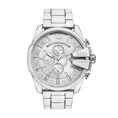Diesel Men's Watch Mega Chief Chronograph, White and Stainless Steel, DZ4660
