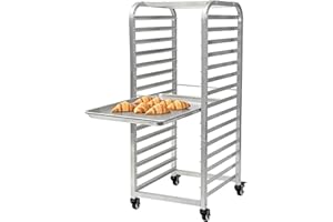 15 Tier Aluminum Bakery Rack, Commercial Kitchen Bun Pan Sheet Pan Rack, Mobile Bakers Trolley with Storage Cooling Racks and