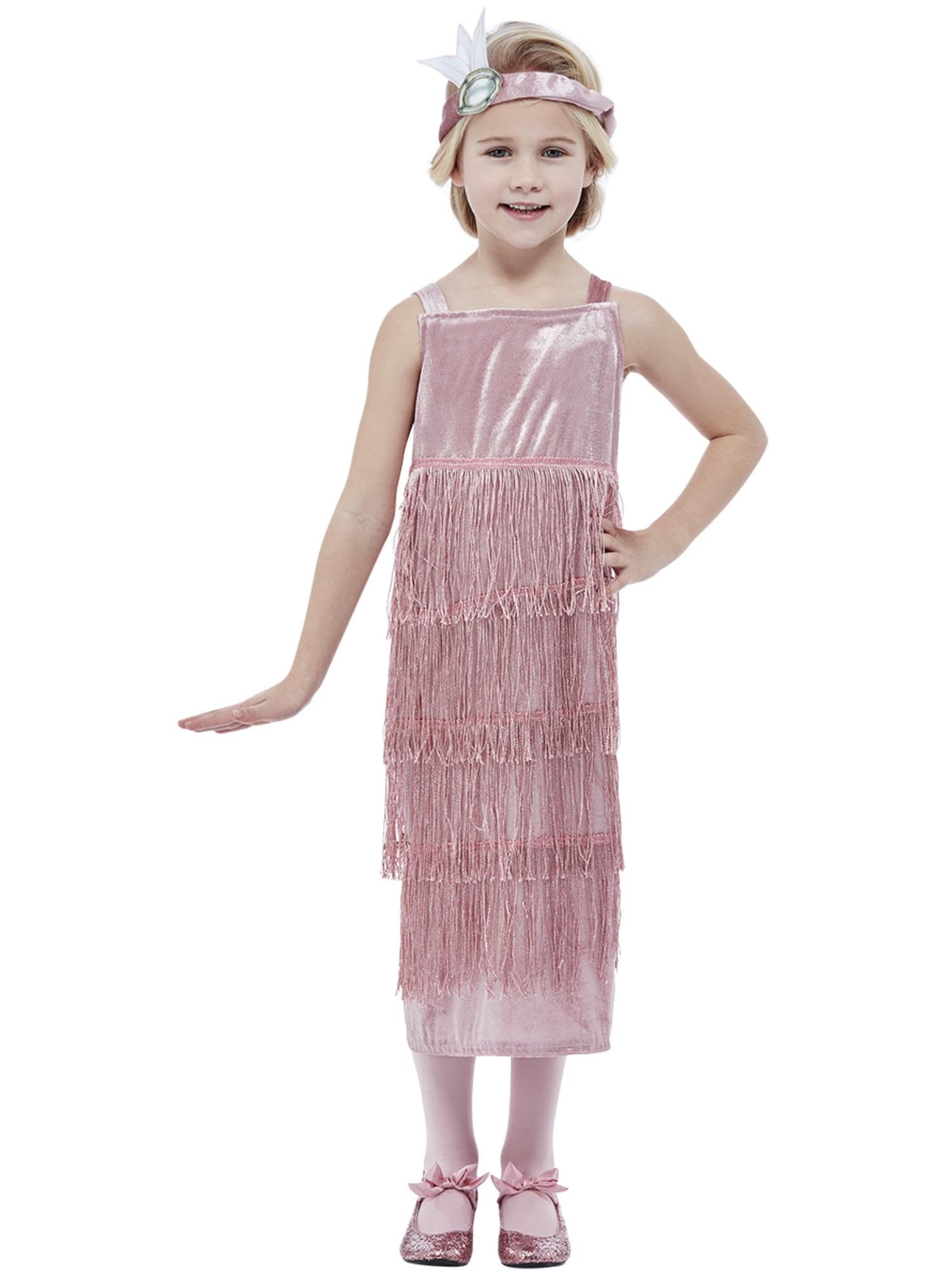 Smiffys 20s Pink Flapper Costume Dress & Headband, Girls Fancy Dress, 1920s Dress Up Costumes