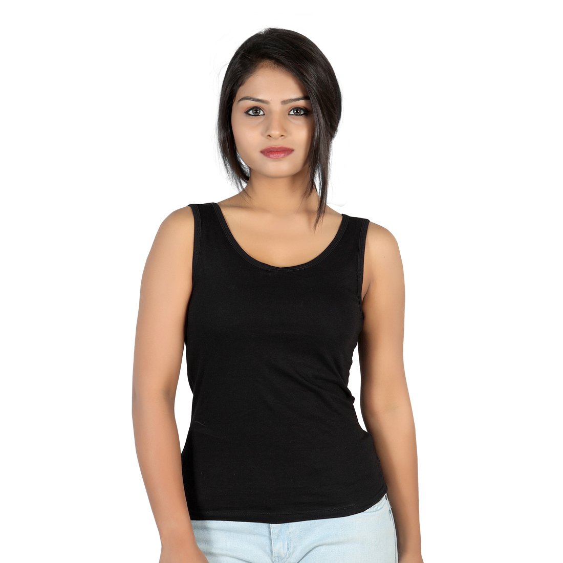 letizia women's round neck tank top pack of 2 (blue & black)