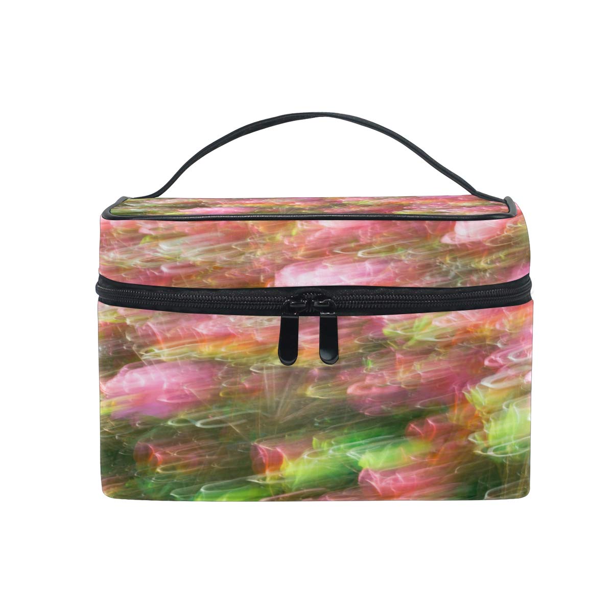 Blur Wave Azalea Flowers Makeup Bag, Cosmetic Bag, Toiletry Bag, Cosmetic Makeup Organizer Case Storage, for Women, Men, Kids, Girls, Traveling, Professional, With Mesh Bag Brush Holder