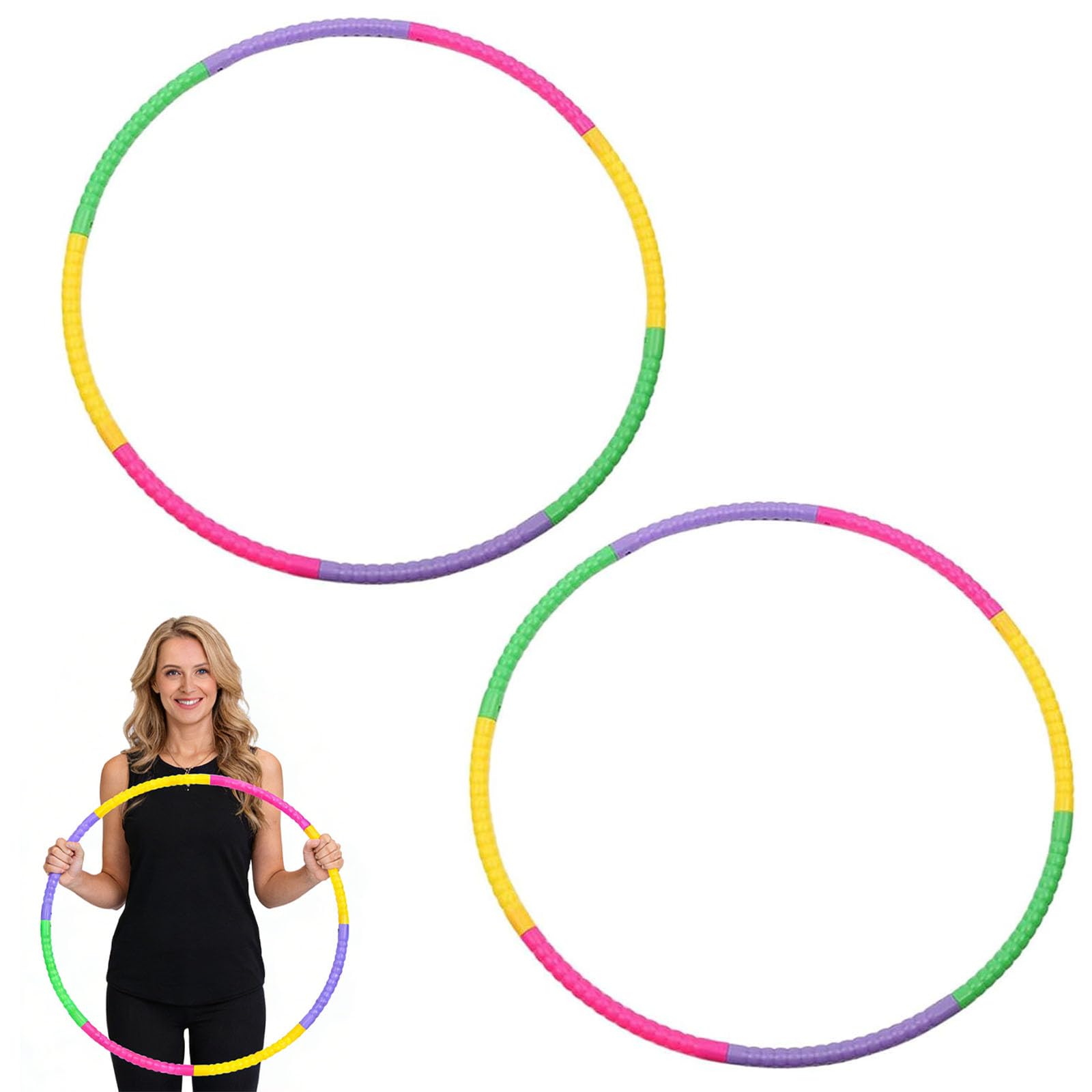 2 Pcs Collapsible Fitness Hula Hoops, Colorful Portable Segmented Sports Hula Hoop, Adjustable Hoola Hoops Ring for Dancing, Pet Training, Home Exercise(applicable to people aged 15 and above)