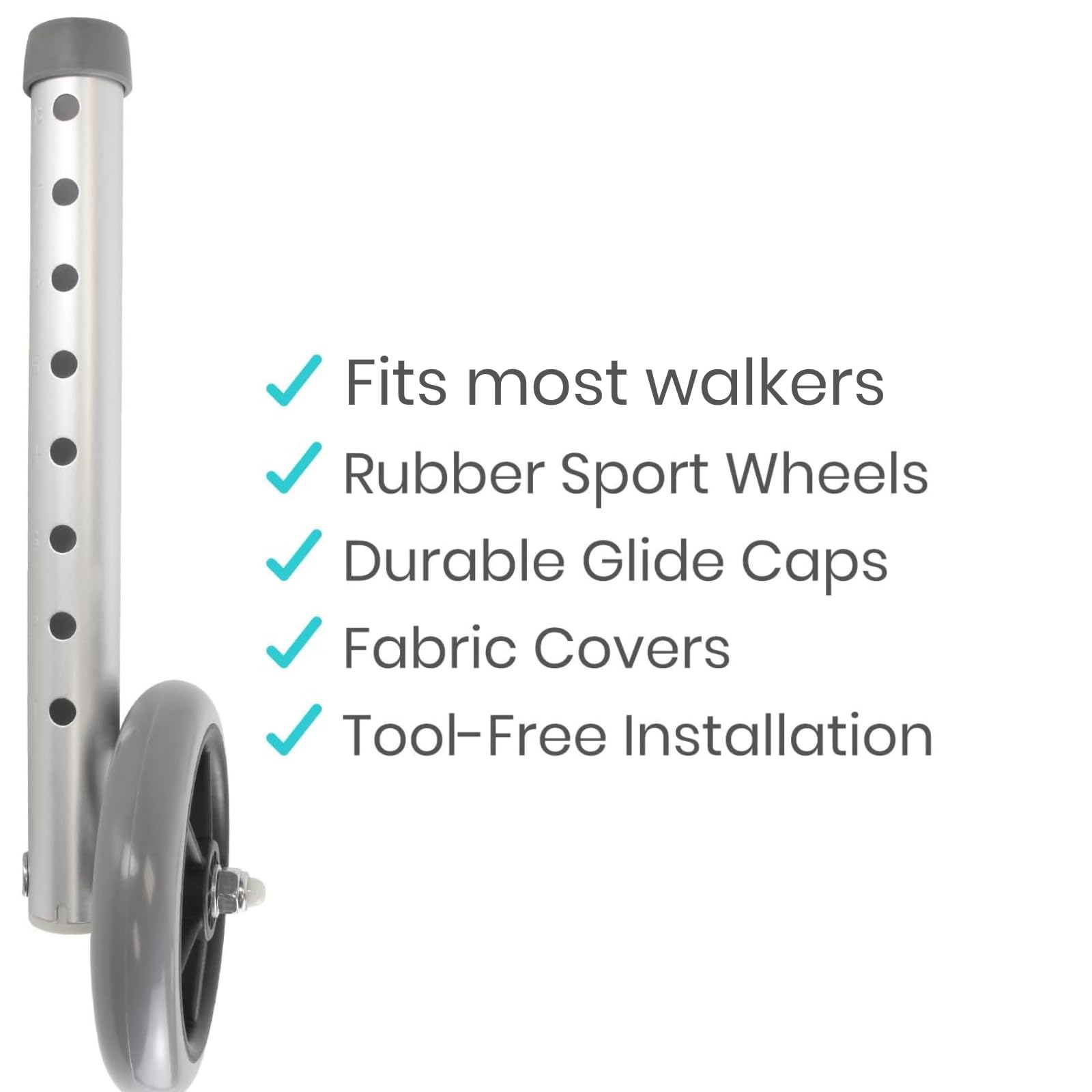 Vive Walker Wheels, Ski Glides, Accessories Covers for Seniors (6 PCS), Replacement Feet Parts Ball Set for Folding Medical Roller Safety- Front, Back Stability 5
