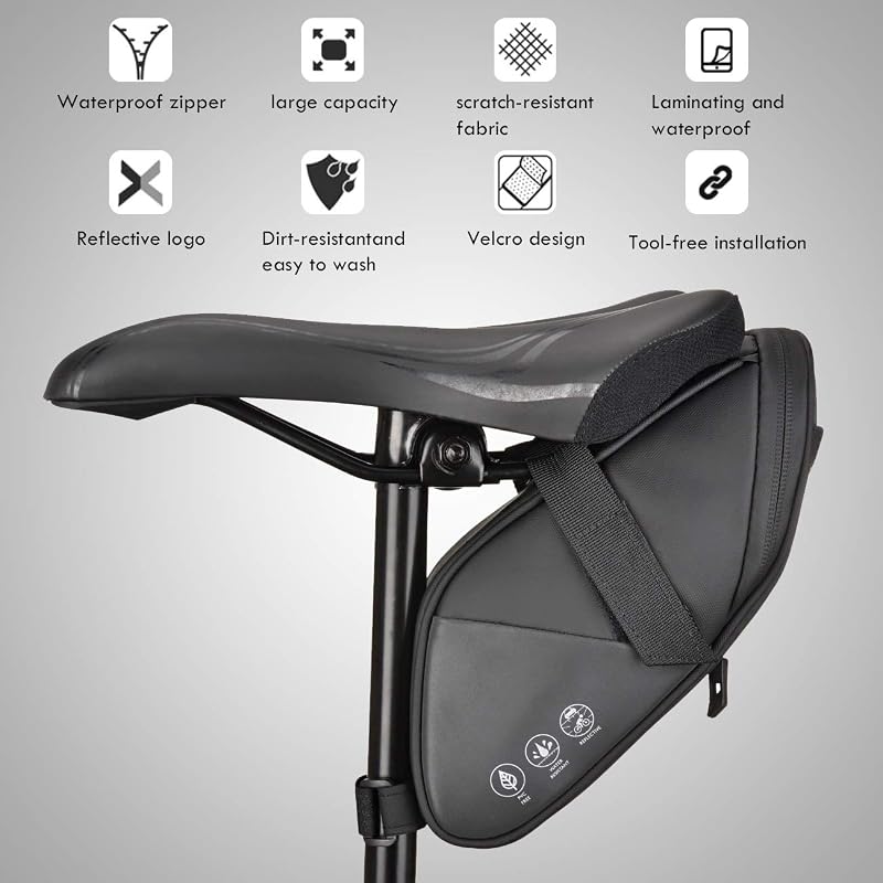 Sacoche de Selle de vélo avec réfléchissant, Sac de Queue de vélo étanche, Sac de siège sous Le siège résistant à la déchirure, Sac de vélo de Route VTT pour Le Cyclisme en Plein air