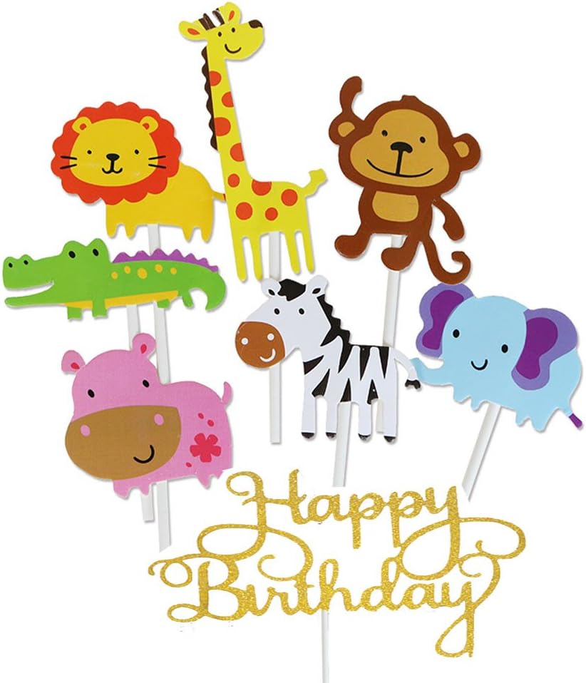Jatidne 30 Pack Zoo Animal Cupcake Toppers Safari/Jungle Themed Cake Topper for Birthday Baby