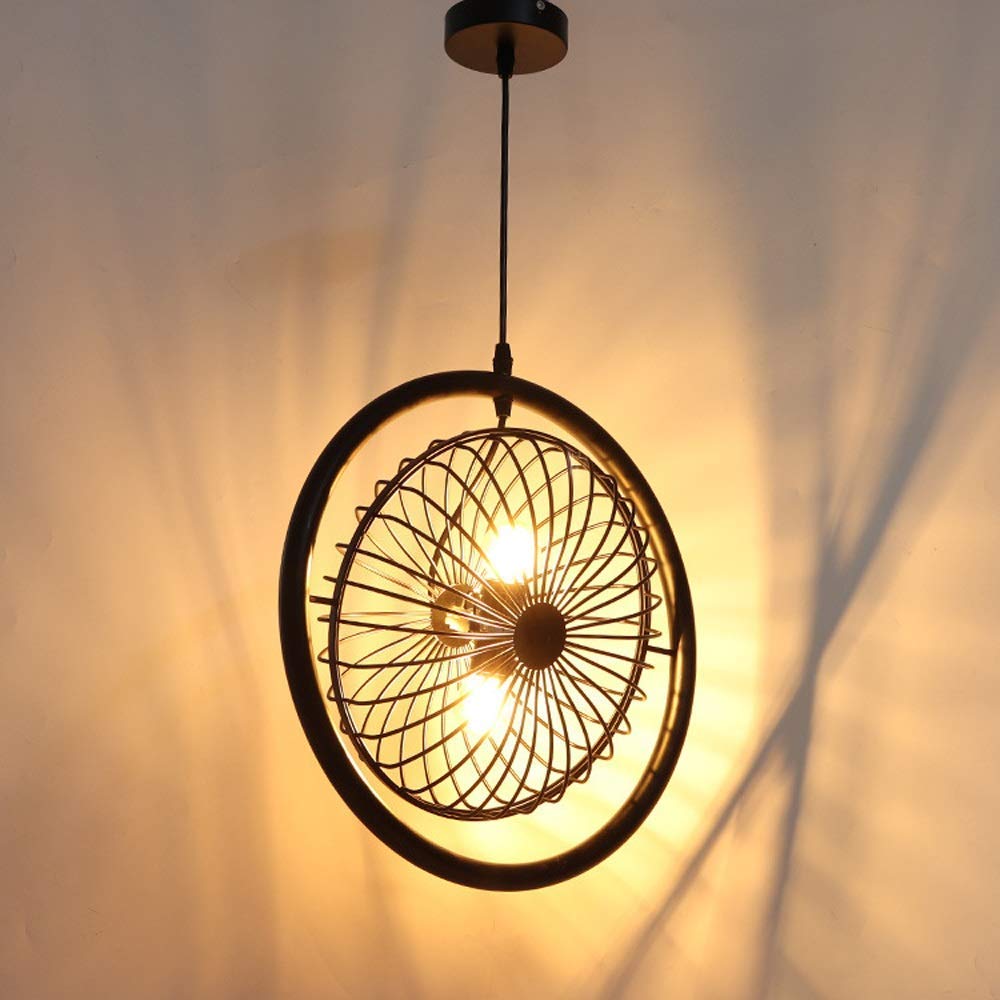 Retro Pendelleuchte Runde Eisen Kronleuchter Vintage LED Schwarz Metall