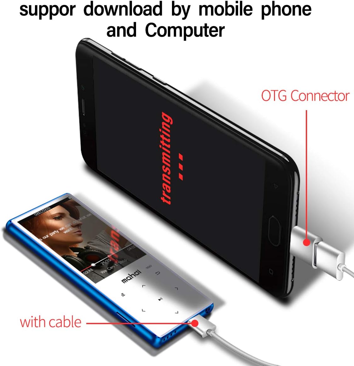 MYMAHDI MP3 Player with Bluetooth 4.2, Touch Buttons with 2.4 inch Screen, 16GB Portable