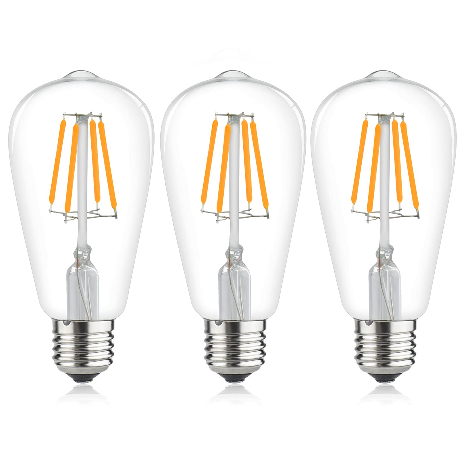 Luxvista 12V Low Voltage LED Light Bulb Screw in ST64 4W LED Filament 2700K Warm White Lamp Vintage E27 Edison Bulbs AC/DC12-36V, 400lm for RV Camper Marine Yacht Solar System,3-Pack