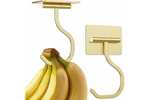 bussdis Gold Banana Hook Under Cabinet - 2 Pack Adhesive Banana Hanger Under Counter, Metal Banana Holder Stand for Hanging B