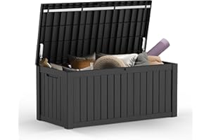 Mars Villa Outdoor Storage Box, 119 Gallon Waterproof Deck Box, Large Outside Storage Bin for Patio Furniture Cushions, Pool Supplies, Garden Tools, Weatherproof, Black