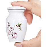 ICOKEE Hummingbird Small Urn for Human Ashes or Pet Ashes - Aluminum Cremation Mini Urn for Ashes - White Memorial Keepsake Urn - Qty 1- with Velvet Bag