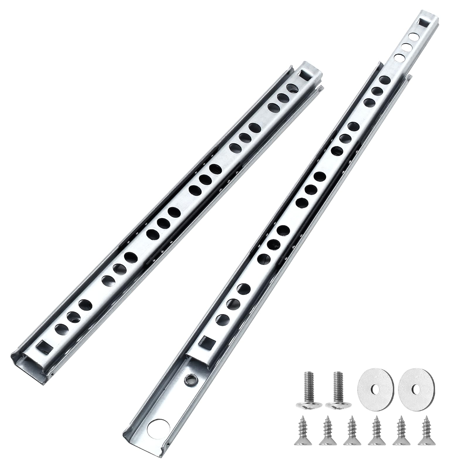 Cjueiom 10 Pack 9 Inch / 214mm Drawer Slides Runners, Silver Ball Bearing Drawer Slides Rail Metal Two Way Slide Track Rail, 17mm Wide Keyboard Tray Runners for Grooved Drawers Cabinet Cupboard