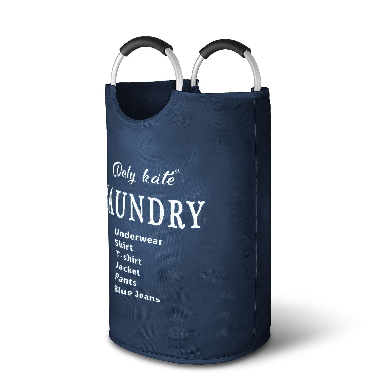 Daly Kate Large Laundry Bag Collapsible Oxford Fabric Laundry Hamper Bag with Aluminium Handles Foldable Tote Clothes Basket for Laundry and Storage-Dark Blue