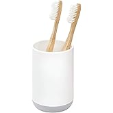 iDesign Cade Collection Toothbrush Holder, 3" x 3" x 4.5", White/Gray | For Normal Toothbrushes, For Spin Brushes, For Toothpaste