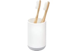 iDesign Cade Toothbrush Holder, Holds Normal Toothbrushes, Spin Brushes, and Toothpaste - Matte White/Gray