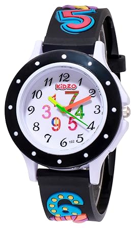 Kidzo Cool Numbers Black Kids Analog Wrist Watch with 3D Strap