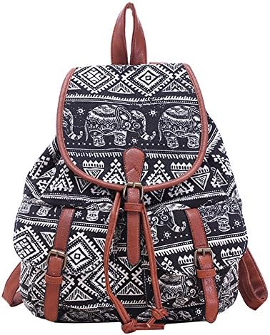 Deercon Women &amp; Girls Sports Daypack Canvas Casual Backpack Students School Bag (Elephant Black)