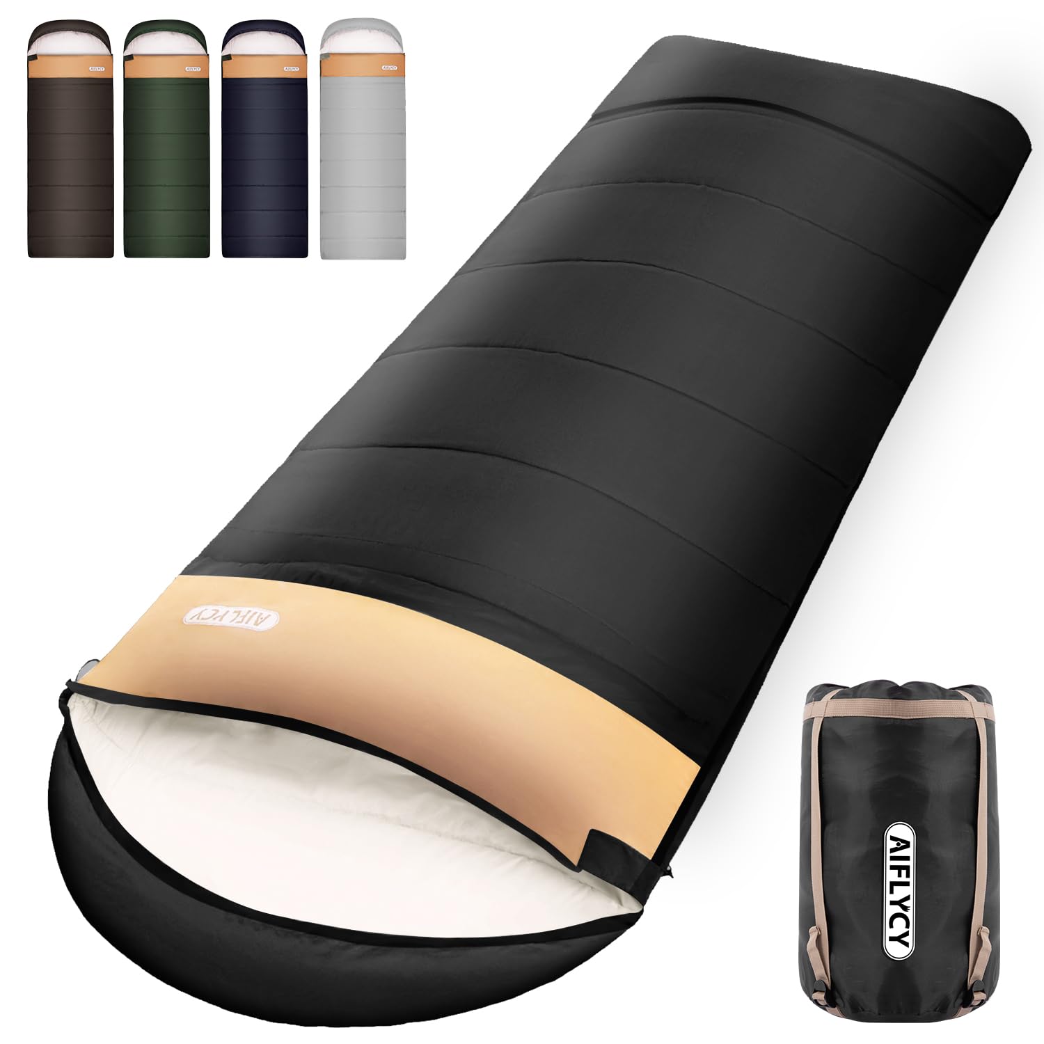 AIFLYCY 寝袋 シュラフ 封筒型 軽量 冬用 夏用【足元に二重保温・230T防水】オールシーズン 1.8Kg 1.0Kg 2.2Kg 1.4Kg コンパクト 快適温度-15℃-25℃ 簡単収納 軽量 中綿 登山 車中泊 防災用 アウトドア キャンプ 丸洗い可能 春夏秋冬の使用可能 収納袋付き商品画像