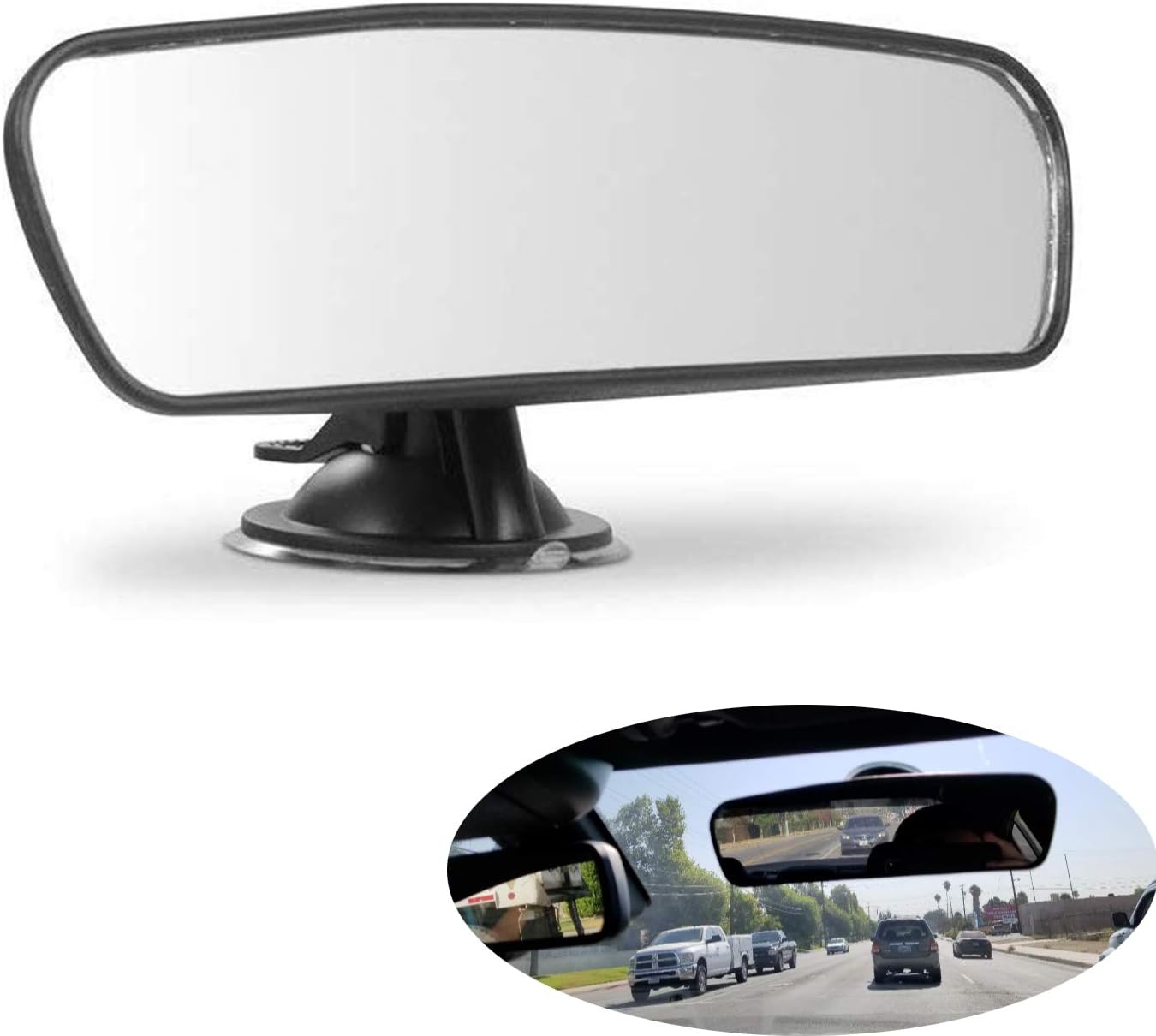 30cm Wide Interior Car Rear View Mirror - Large Clip-On With Compass & Thermometer