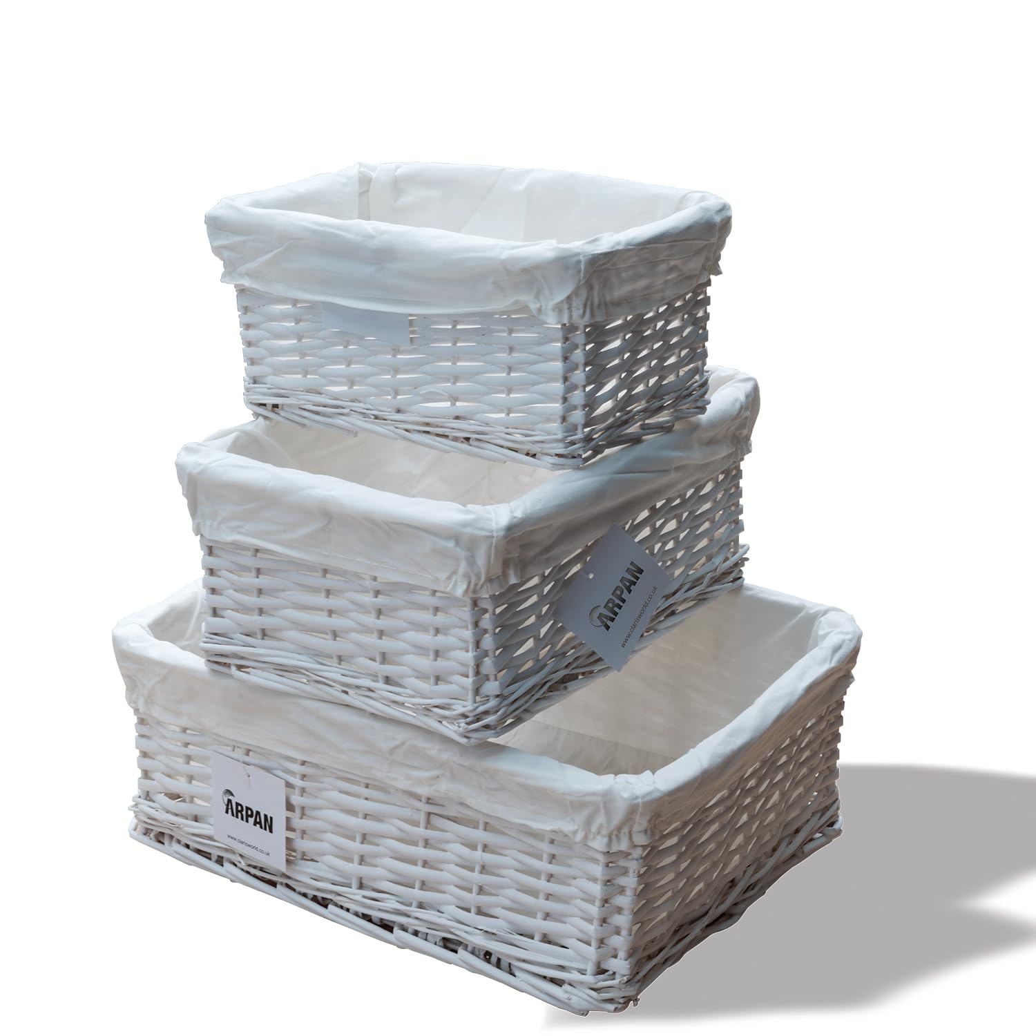 Arpan Set Of 3 White Wicker Gift Hamper Storage Basket With White Cloth Lining