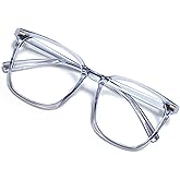 MACJERO Oversized Square Blue Light Blocking Glasses for Women Men, Anti-Fatigue Computer Monitor Gaming Glasses Reduce Eye Strain(transparent Grey)