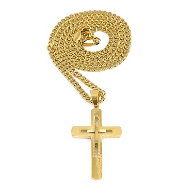 Cuban Necklace Amazon Pendant Chain 18K Gold Cross Necklace With