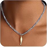 Pendlixy Fish Necklace for Women - Natural Stone Fish Pendant Necklace Colouful Bohemian Beach Healing Crystal Jewelry for Women