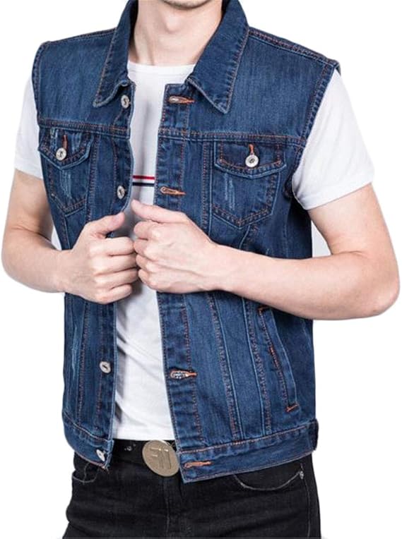 Amazon フッカツ ベスト メンズ ノースリーブ デニム ジャケット ストリート アウター ジージャン 軽量 スリム チョッキ カジュアル ダメージ ファッション 春 夏 大きいサイズ ブルー5xl ベスト 通販