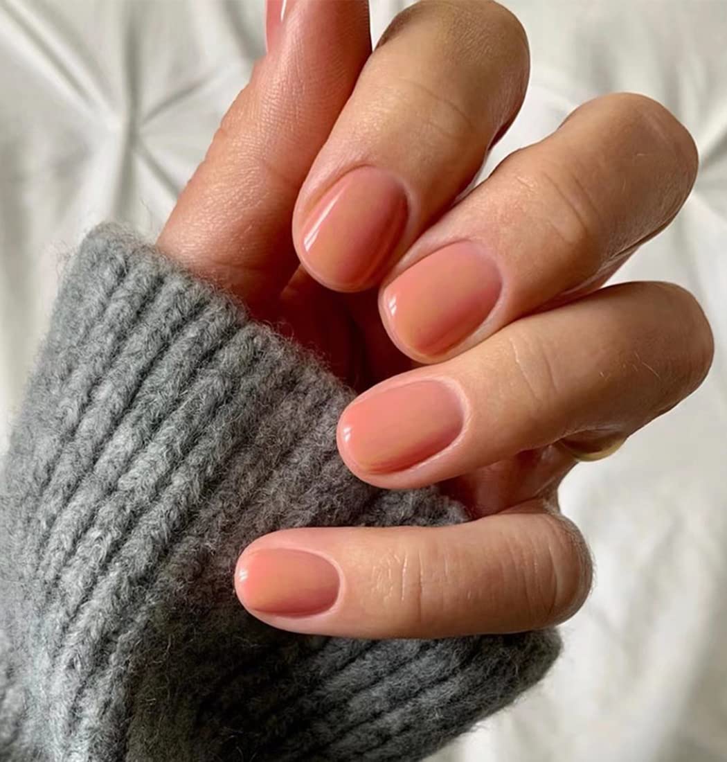 Sethexy Short Square Natural Pink False Nails Glossy Pure Color Collection Press on Nails 24Pcs Full Cover Acrylic Stick on Nails for Women and Girls