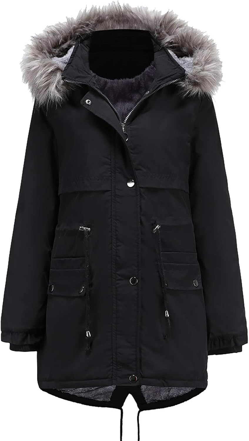QINGZ Ladies Hooded Winter Warm Parka Coat, Faux Fur Lining Hat, Outdoor Essential Amazon.ca