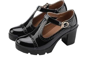 DADAWEN Women's Classic T-Strap Platform Mid-Heel Square Toe Oxfords Dress Shoes